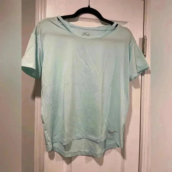Nike Women’s Seafoam Dri-Fit Short Sleeve Slash Collar Logo Tee Size Small - Picture 1 of 9